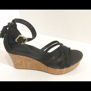 Ugg Black Fabric Wedge Sandal